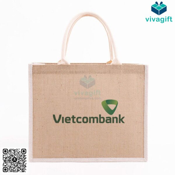 Túi vải đay hình hộp chữ nhật có quai xách, viền túi TD109 - Hình ảnh 4