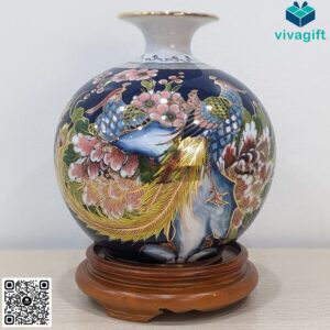 Bình hút tài lộc vẽ vàng Chim Trĩ Hoa Đào 25cm BHL107