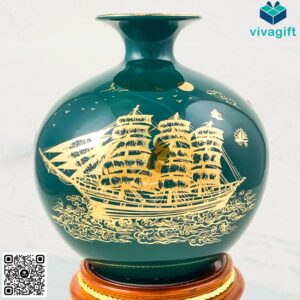 Bình hút lộc mệnh kim đắp nổi dát vàng Thuận Buồm Xuôi Gió 21cm BHL112