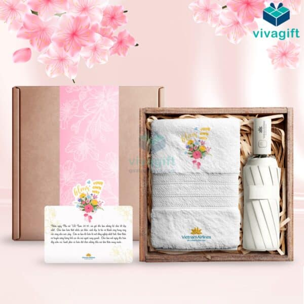 Set Quà Tặng 20/10 Khăn, Dù SQT2027 - Quatangviva.com