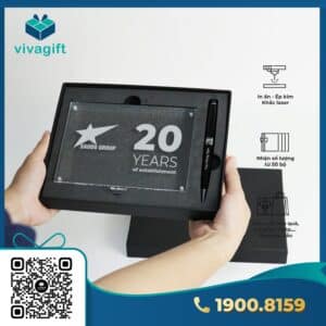 Set hộp đựng kỷ niệm chương mica, bút V035 GS195 - Quatangviva.com