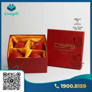 Set quà tặng hộp xi đỏ đựng ly sứ GS198 - Quatangviva.com