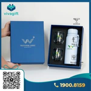 Set quà bình giữ nhiệt, ly thủy tinh, hộp âm dương GS201 - Quatangviva.com