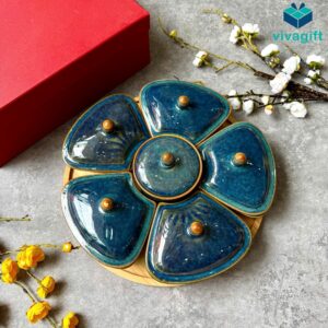 Hũ đựng mứt Tết gốm sứ Bát Tràng men hoả biến xanh đại dương KMS-03 - Quatangviva.com