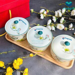 Hũ đựng mứt Tết gốm sứ Bát Tràng họa tiết hoa sen KMS-13 - Quatangviva.com