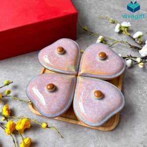 Hũ mứt Tết gốm sứ Bát Tràng hình trái tim men hỏa biến san hô tím KMS-05 - Quatangviva.com