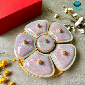 Hũ đựng mứt Tết gốm sứ Bát Tràng men hoả biến san hô tím KMS-06 - Quatangviva.com