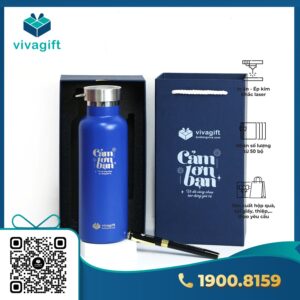 Set quà tặng bình giữ nhiệt Q128, bút kim loại, hộp quà cao cấp GS204 - Quatangviva.com