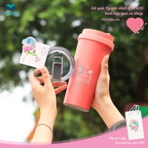 Quà Tặng Doanh Nghiệp Vivagift 33 Set quà tặng 8/3 ly giữ nhiệt Lock&Lock LHC4279, hộp đựng và thiệp SQT2026 - Quatangviva.com