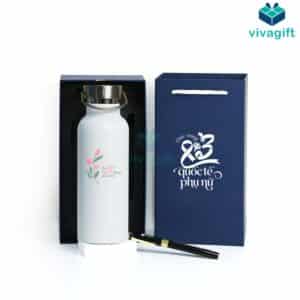 Quà Tặng Doanh Nghiệp Vivagift 32 Set Quà Tặng 8/3 Bình Giữ Nhiệt Q128, Bút Kim Loại, Hộp Quai Xách SQT2028 - Quatangviva.com