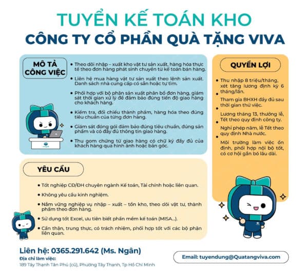 Thông Tin Tuyển Dụng Vivagift 10 Vivagift tuyển dụng vị trí kế toán kho tháng 03/2026
