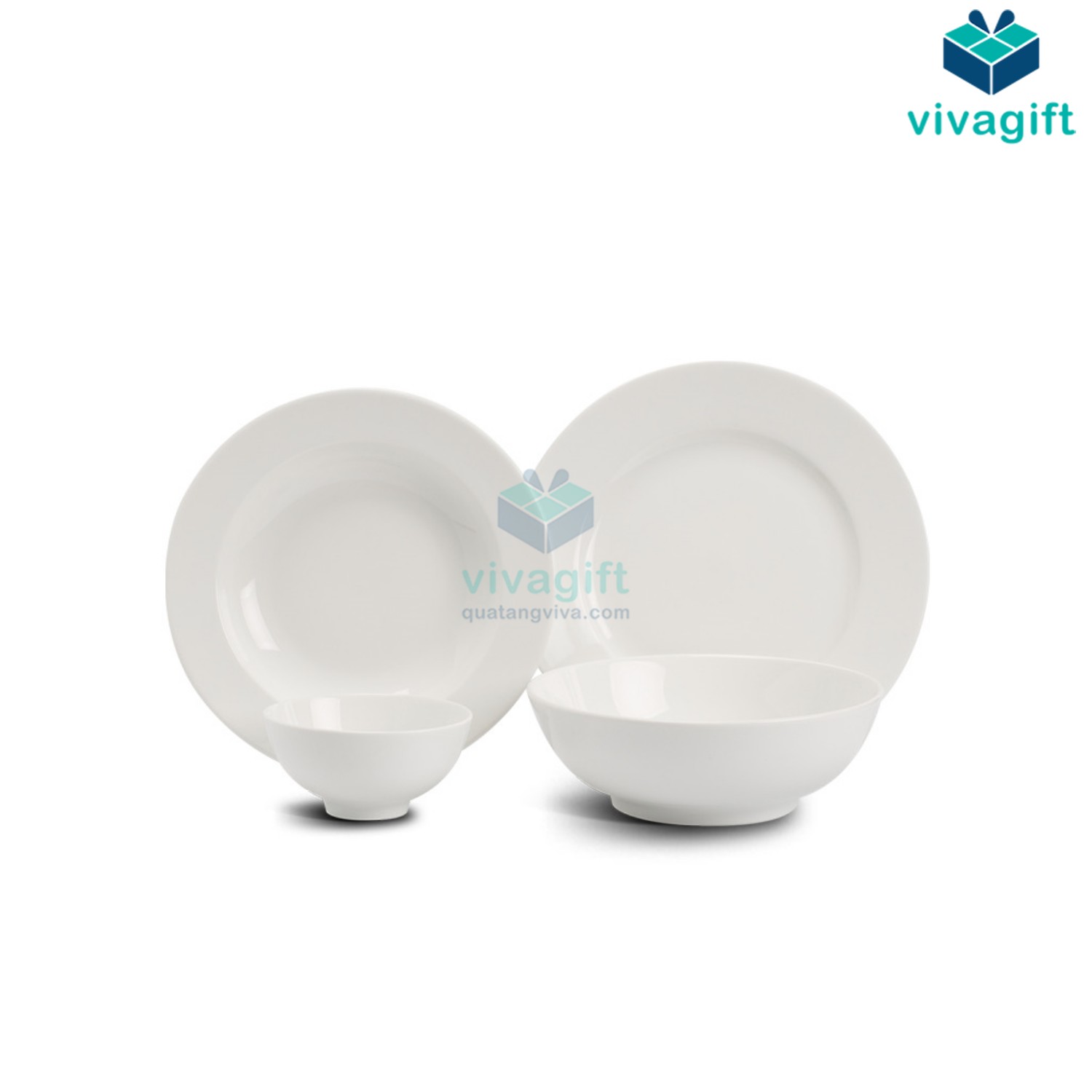 Quà Tặng Doanh Nghiệp Vivagift 95 Bộ bàn ăn gốm sứ Minh Long 9 sản phẩm - Jasmine - Trắng A001_09JAS - Quatangviva.com