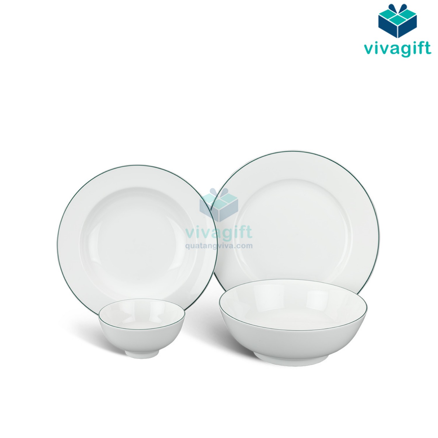Quà Tặng Doanh Nghiệp Vivagift 36 Bộ bàn ăn sứ Minh Long 09 sản phẩm - Jasmine - Chỉ Xanh Lá A001_09009 - Quatangviva.com