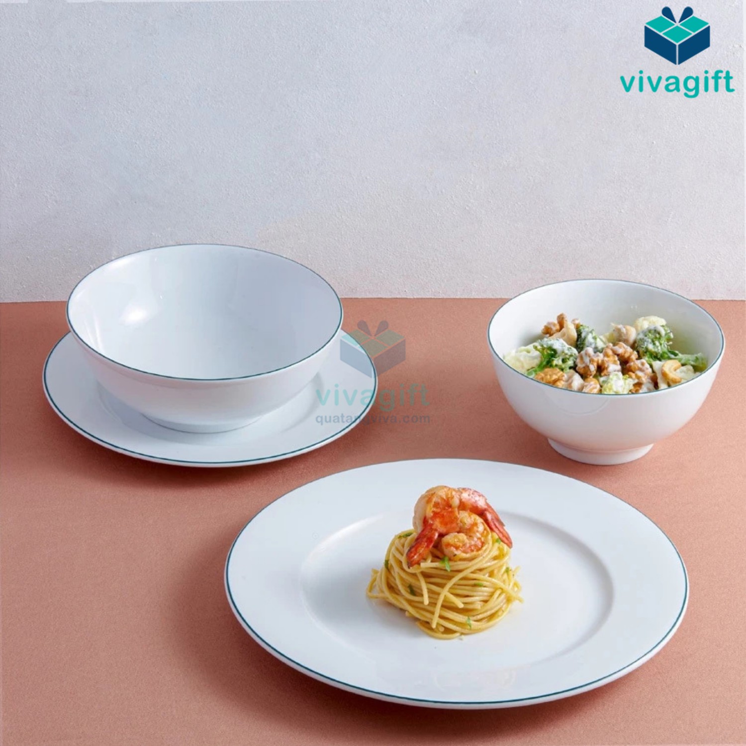 Bộ bàn ăn sứ Minh Long 09 sản phẩm - Jasmine - Chỉ Xanh Lá A001_09009 2 Bộ bàn ăn sứ Minh Long 09 sản phẩm - Jasmine - Chỉ Xanh Lá A001_09009 - Hình ảnh 2