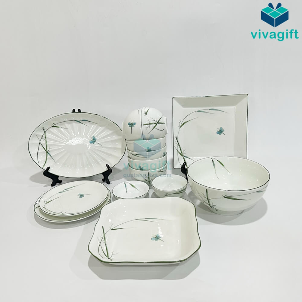 Quà Tặng Doanh Nghiệp Vivagift 98 Bộ Đồ Ăn Chuồn Chuồn Bát Tràng BAB-103 - Quatangviva.com