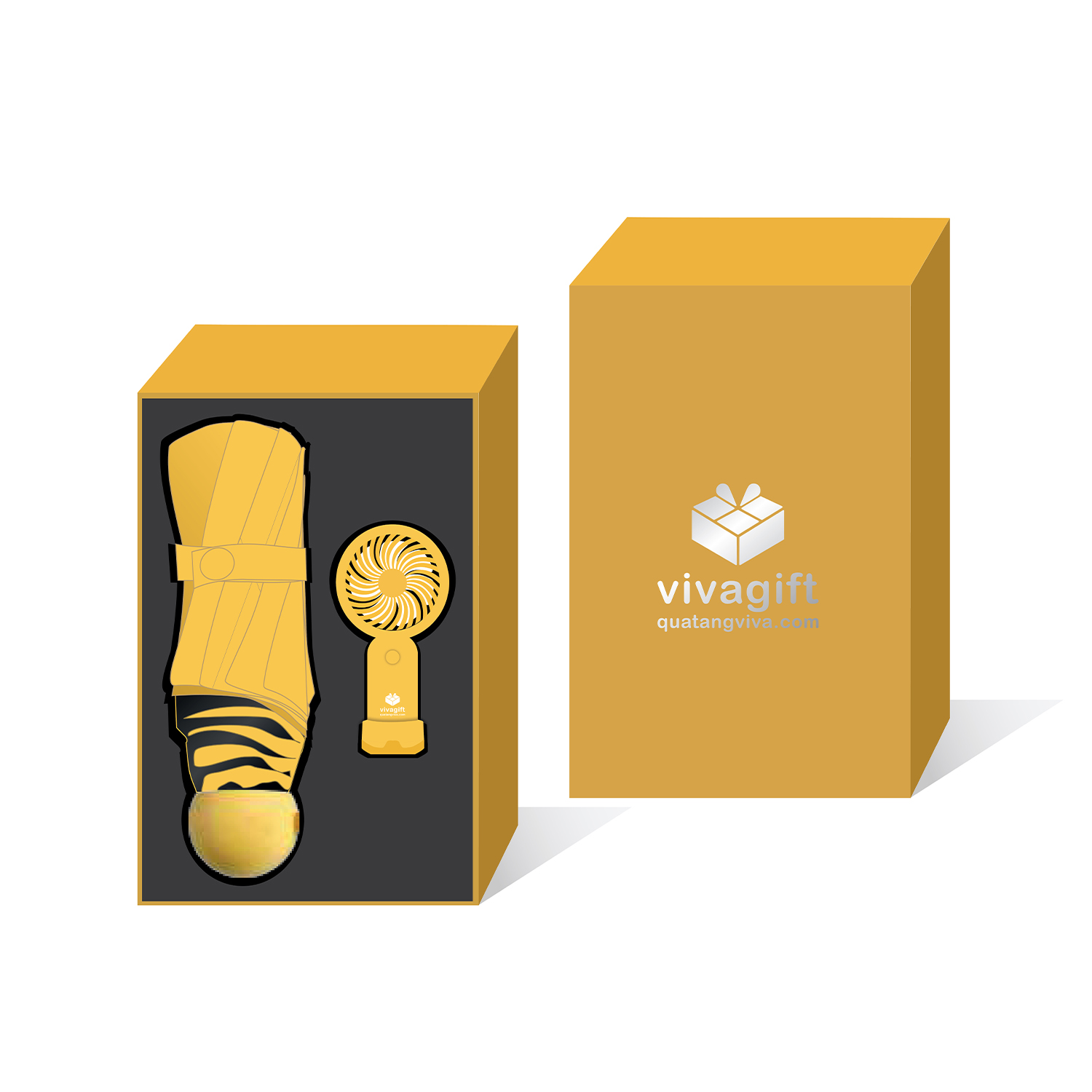 Quà Tặng Doanh Nghiệp Vivagift 33 Giftset quà tặng quạt điện cầm tay, ô dù GS217