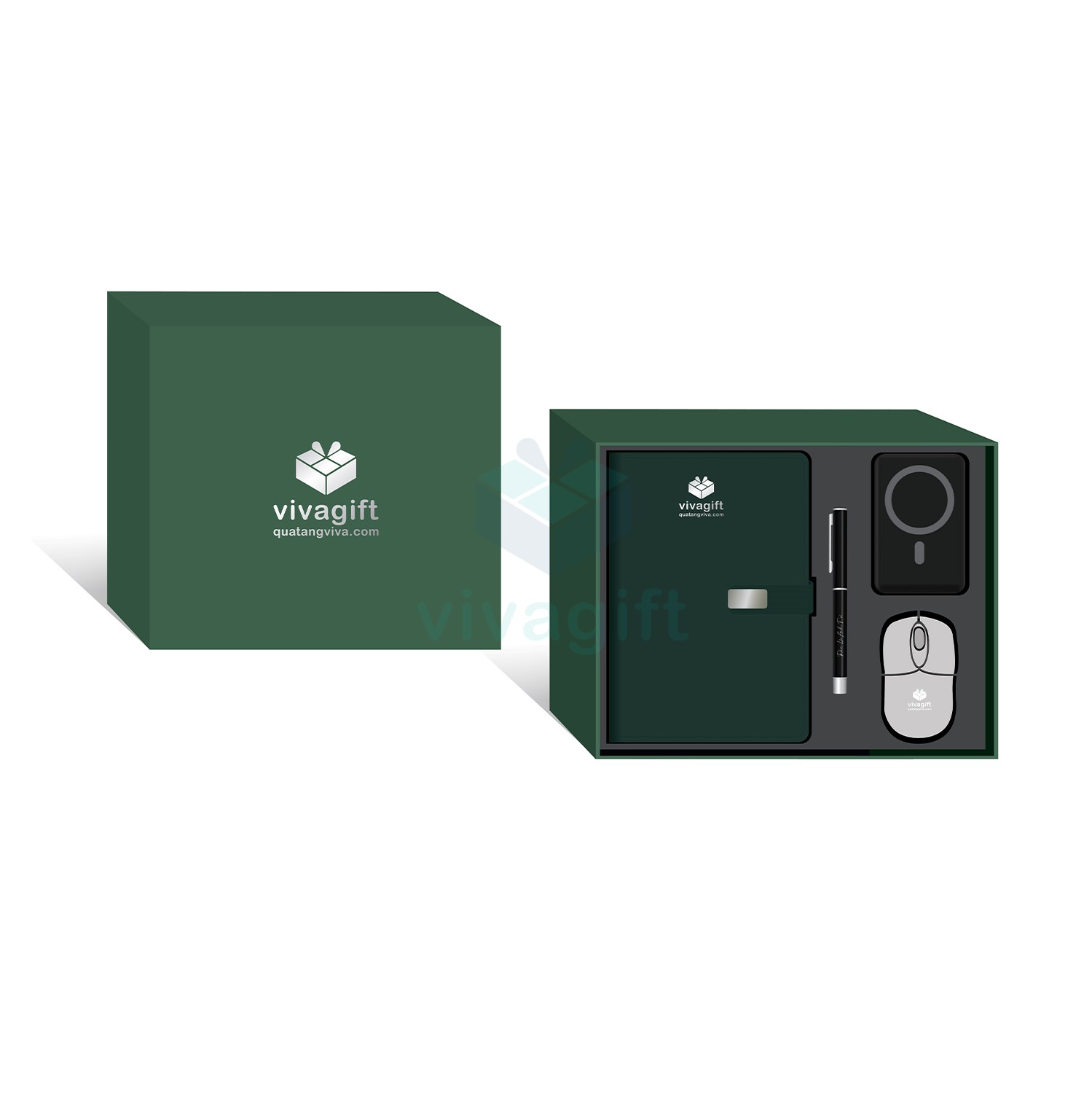 Quà Tặng Doanh Nghiệp Vivagift 34 Bộ giftset quà tặng sổ, bút, sạc dự phòng và chuột GS223