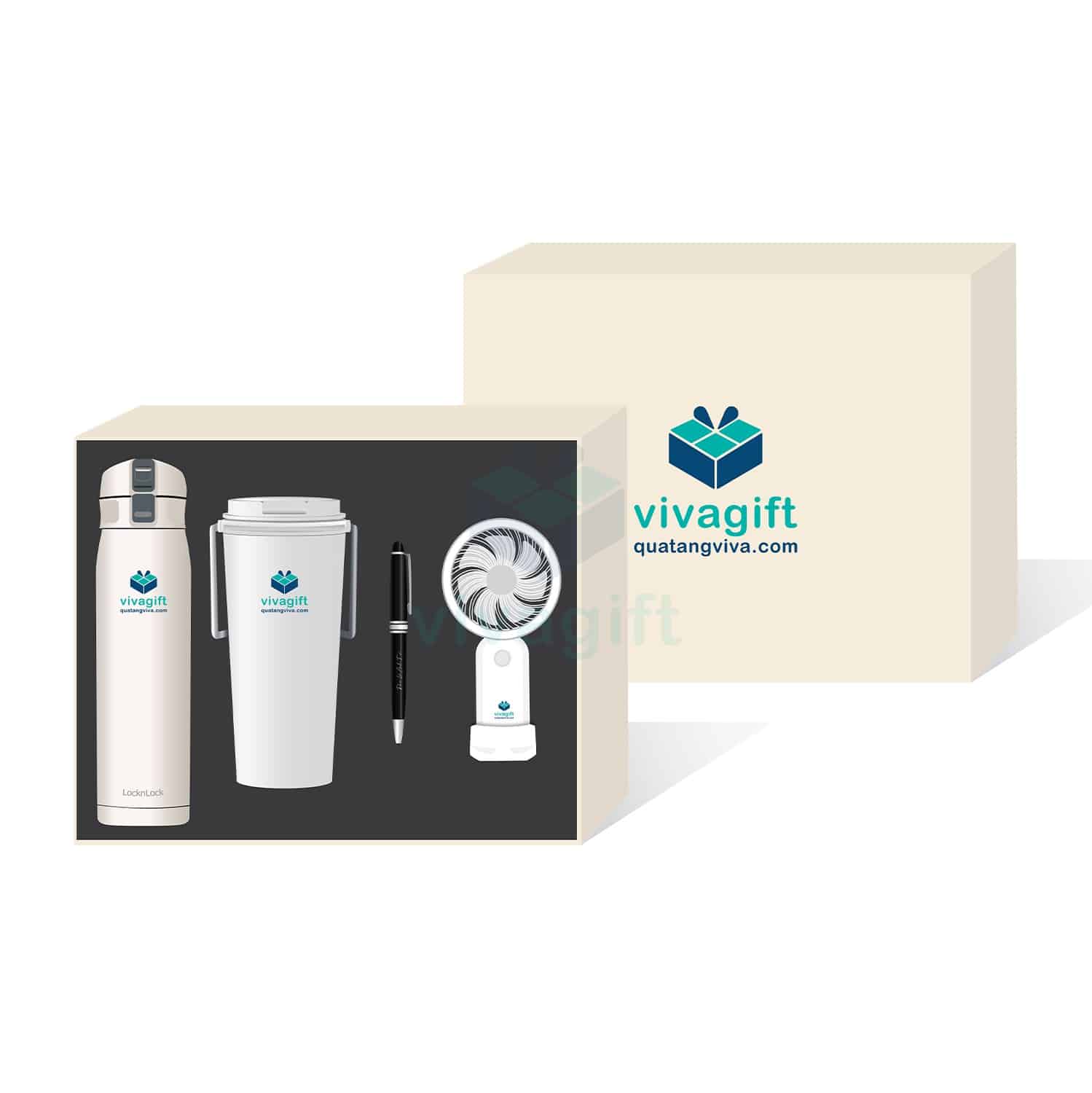 Quà Tặng Doanh Nghiệp Vivagift 35 Giftset quà tặng bình, ly giữ nhiệt, bút và quạt điện cầm tay GS228