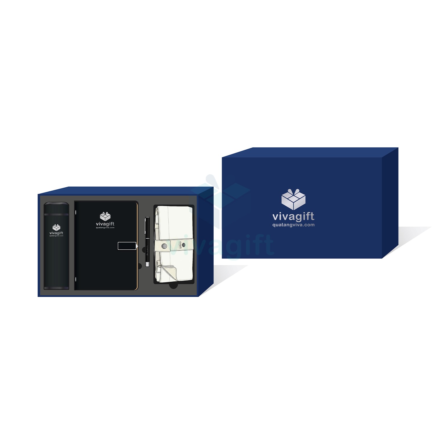 Quà Tặng Doanh Nghiệp Vivagift 33 Gift quà tặng doanh nghiệp bình, sổ, bút và túi vải GS224