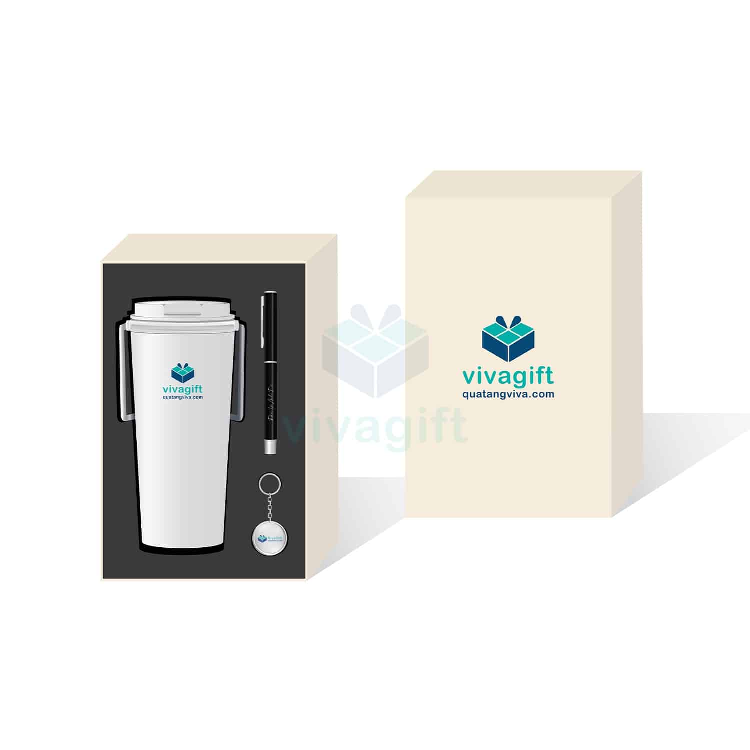 Quà Tặng Doanh Nghiệp Vivagift 31 Bộ quà tặng doanh nghiệp ly giữ nhiệt, bút và móc khóa GS229