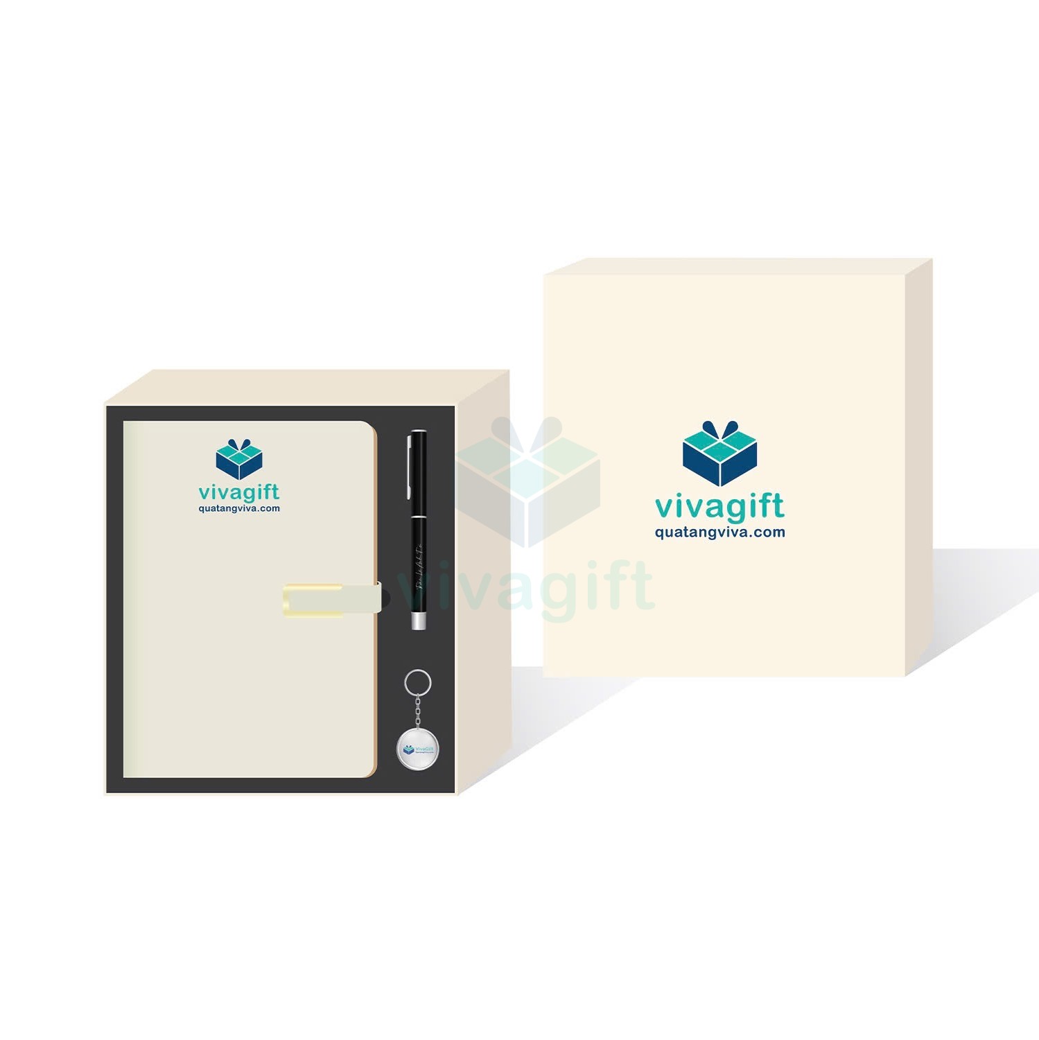 Quà Tặng Doanh Nghiệp Vivagift 31 Bộ giftset sổ tay, bút và móc khóa GS227