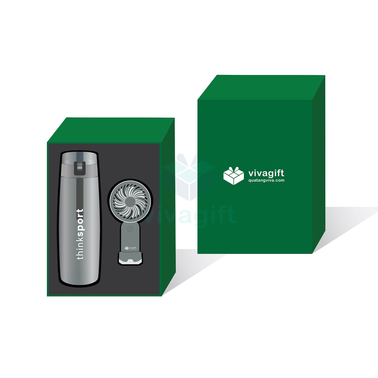 Quà Tặng Doanh Nghiệp Vivagift 32 Giftset quà tặng bình nước nhựa và quạt điện cầm tay GS218