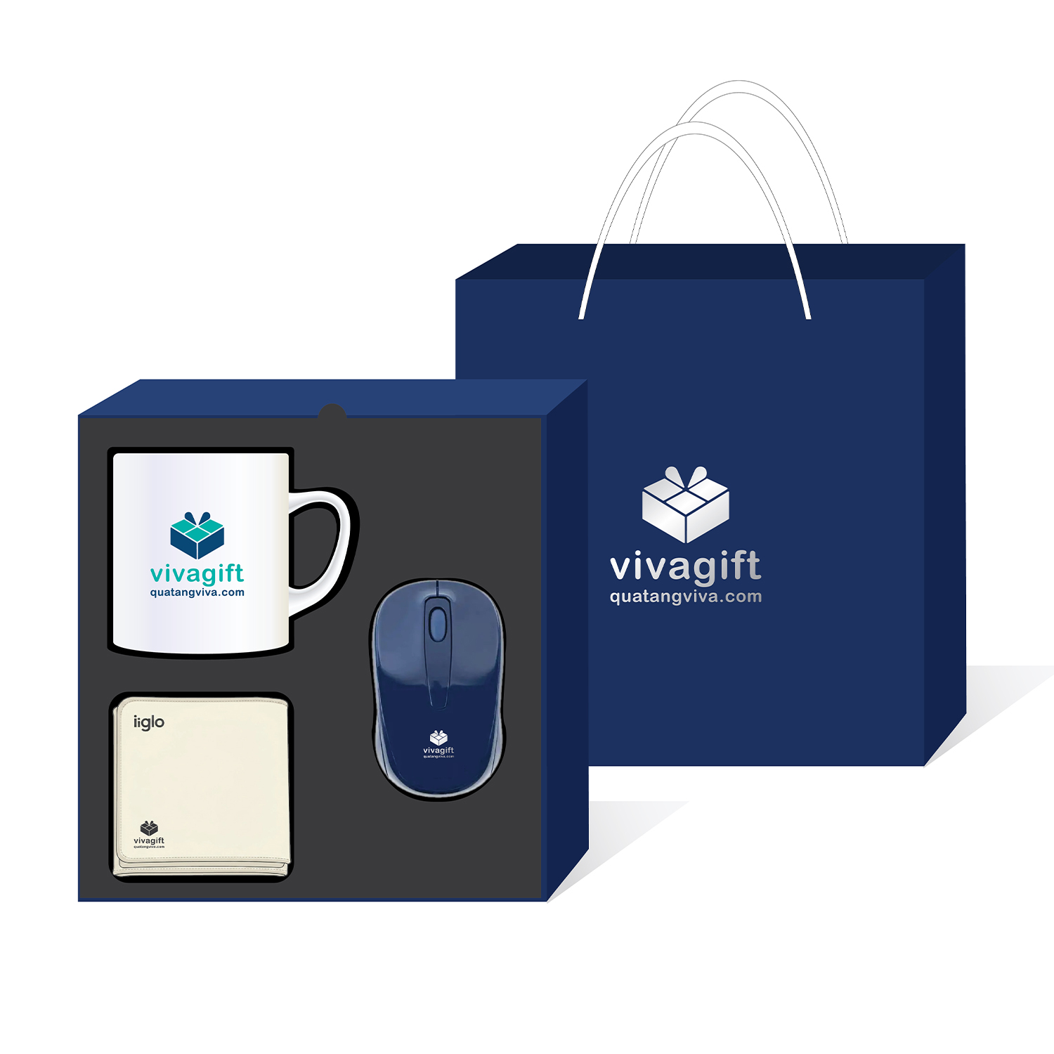 Quà Tặng Doanh Nghiệp Vivagift 31 Giftset quà tặng ly sứ, chuột máy tính, miếng lót chuột GS237