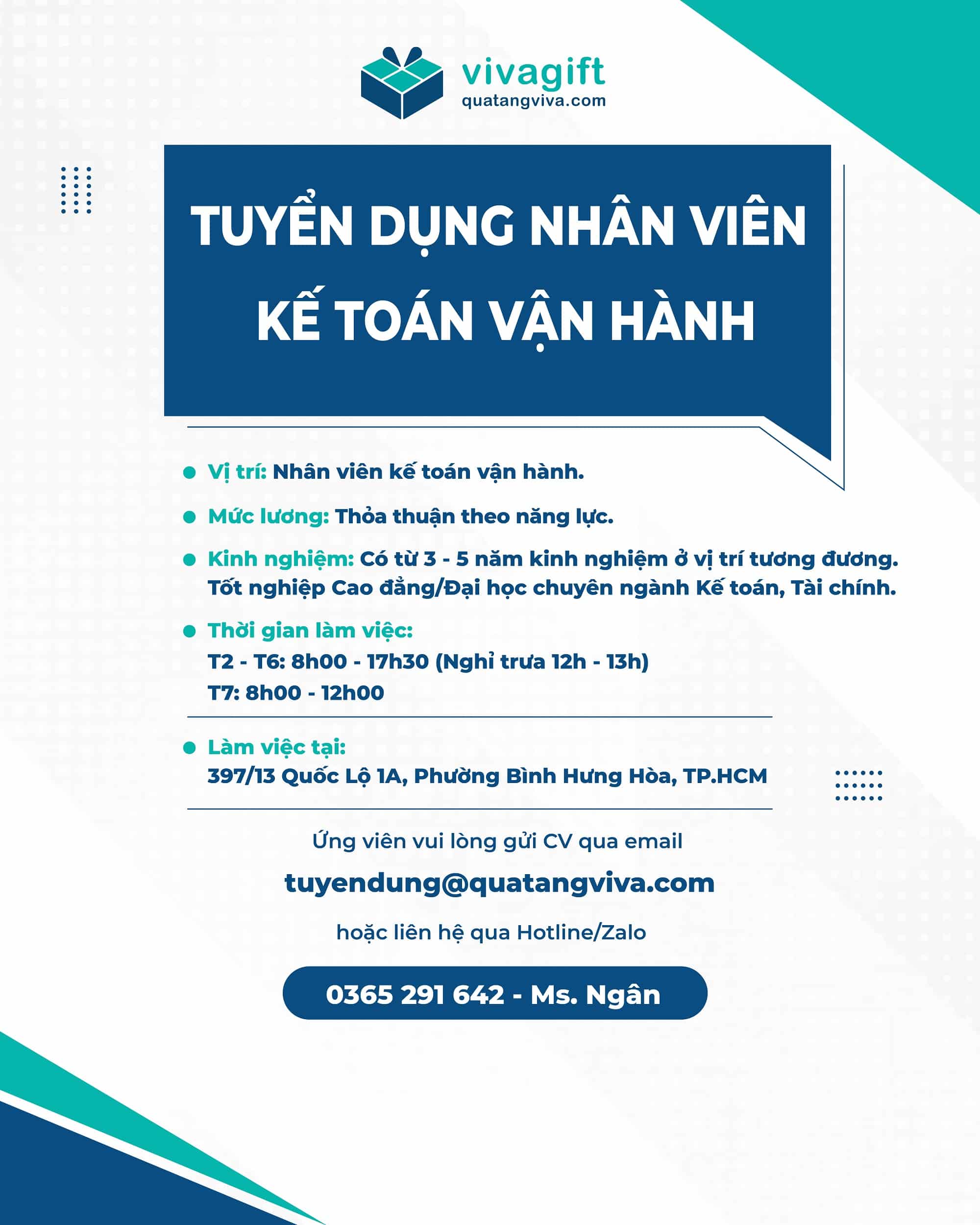 Tuyển dụng nhân viên kế toán vận hành - Vivagift